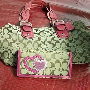 Pink Coach Braided Soho and Heart Wallet